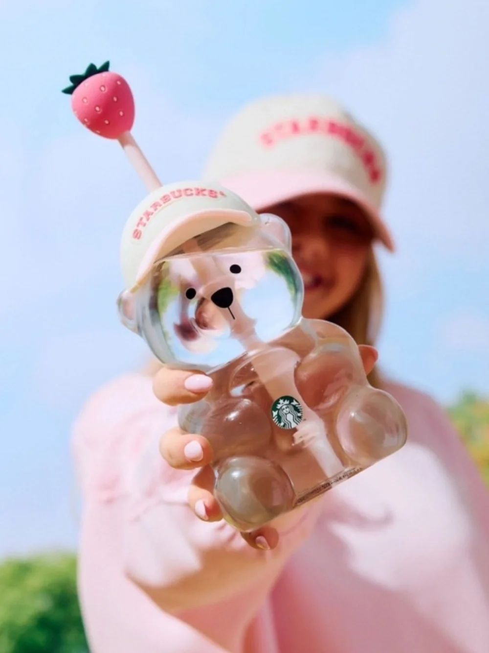 2026 Starbucks Pink Bearista Bear Glass Cold Cup